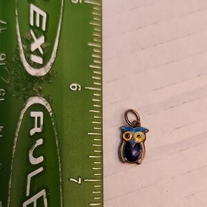 Blue and Yellow Owl Pendant Vintage Enamel
